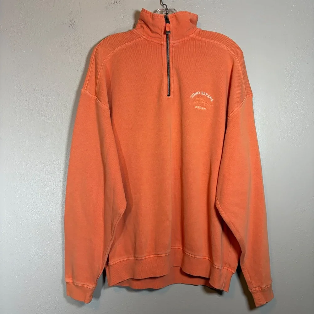Tommy Bahama Relax Mens Orange 1/4 Zip Pullover Cotton Sweatshirt 73-TR241 L